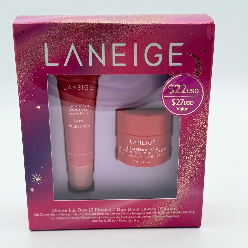 Laneige Divine Lip Duo Lip Glowy Balm & Sleeping Mask 2 Piece Gift Set New - Picture 2 of 10